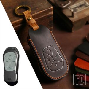 キーフォブアクセサリー XPENG XIAOPENG P5 P7 G9 G3I 2020-23 4ボタン 革キーケースカバーシェル - B Black