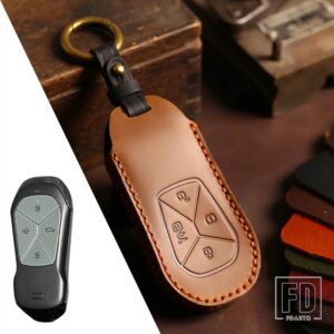 4ボタン 革キーケースカバーシェル XPENG XIAOPENG P5 P7 G9 G3I 2020-23 アクセサリー - B Brown