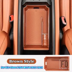メルセデスベンツ GLCクラス X254 W254 GLC260 GLC300 2023-2025 カーアクセサリー中央アームレスト収納ボックスオーガナイザートレイホルダー - Brown