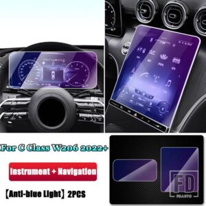 メルセデスベンツ Cクラス W206 C200 C220 C260 C300 2022 + 中央計器ナビゲーション画面強化ガラスフィルム - 6