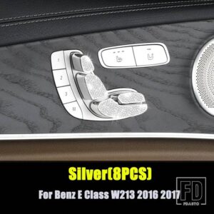 メルセデスベンツ 8ピース/セット Eクラス W213 2016-2023 アクセサリードアシート調整スイッチダイヤモンドカバートリムフレーム - 8PCS Silver