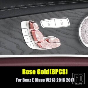 メルセデスベンツ 8ピース/セット Eクラス W213 2016-2023 アクセサリードアシート調整スイッチダイヤモンドカバートリムフレーム - 8PCS Rose Gold