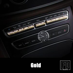 メルセデスベンツ C E GLCクラス W205 W213 X253 カーアクセサリーインテリアセンターコントロールエアコンボタンダイヤモンドカバートリム - 11PCS Gold
