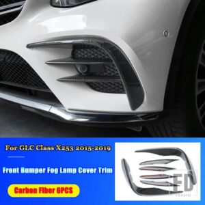 メルセデスベンツ GLCクラス X253 GLC200 GLC260 GLC300 AMG GLC43 2015-2019 フロントバンパースプリッタースポイラーフォグランプカバートリ - Carbon Fiber 6PCS