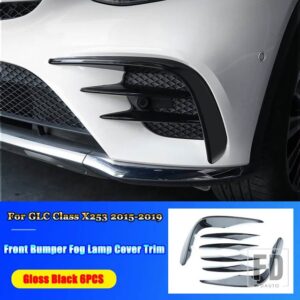 メルセデスベンツ GLCクラス X253 GLC200 GLC260 GLC300 AMG GLC43 2015-2019 フロントバンパースプリッタースポイラーフォグランプカバートリ - Gloss Black 6PCS