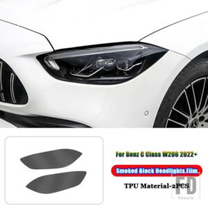メルセデスベンツ Cクラス W206 C200 C220 C260 C300 2022 + カーアクセサリーヘッドライト HD クリアスモークブラックフィルム - Smoked black