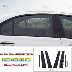 メルセデスベンツ Cクラス W206 C200 C220 C260 C300 2022 2023 + カーアクセサリーウィンドウ B C ミドルコラムピラーストリップトリムカバー - Gloss Black