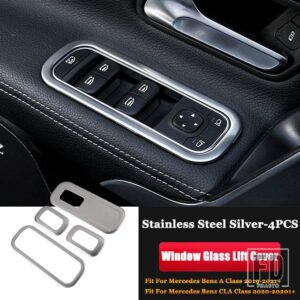 メルセデスベンツ A CLAクラス W177 V177 C118 W118 AMG A35/45 CLA35 CLA45 ステンレス窓ガラスリフトボタンカバートリム - Silver