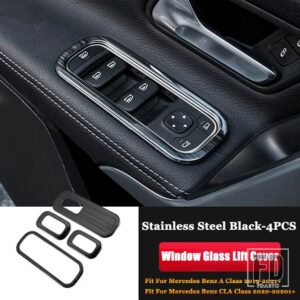 メルセデスベンツ A CLAクラス W177 V177 C118 W118 AMG A35/45 CLA35 CLA45 ステンレス窓ガラスリフトボタンカバートリム - Black