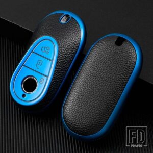 メルセデスベンツ C Sクラス W206 W223 2021 2022 + TPU レザーテクスチャカーアクセサリーキーフロントリアケースシェルトリムカバー - Blue