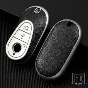 メルセデスベンツ C Sクラス W206 W223 2021 2022 + TPU レザーテクスチャカーアクセサリーキーフロントリアケースシェルトリムカバー - Silver
