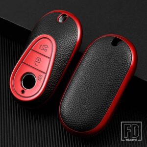 メルセデスベンツ C Sクラス W206 W223 2021 2022 + TPU レザーテクスチャカーアクセサリーキーフロントリアケースシェルトリムカバー - Red