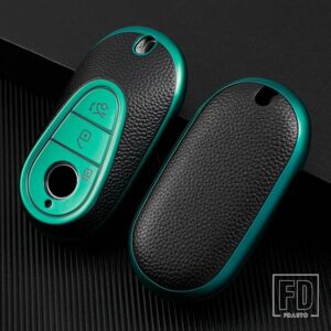 メルセデスベンツ C Sクラス W206 W223 2021 2022 + TPU レザーテクスチャカーアクセサリーキーフロントリアケースシェルトリムカバー - Green