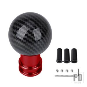 車マニュアルギアシフトレーシングカーボンスティックヘッドノブアルミ M8 M10 M12 アダプターシフターノブ - Red