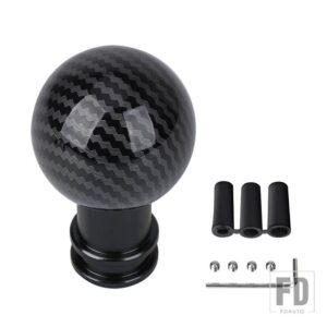 車マニュアルギアシフトレーシングカーボンスティックヘッドノブアルミ M8 M10 M12 アダプターシフターノブ - Black