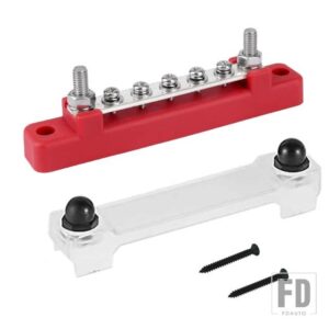 バスバーバッテリー配電ブロック 12V M6 スタッドプラスマイナスバスバートラックボートカーキャンピングカー用 - 5P Red