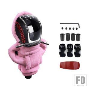 汎用 5/6速交換マニュアル車パーカーギアスティックシフトノブスティック R PU レザーギアシフトヘッドギアノブセット - red And pink
