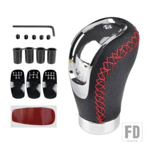 汎用 5/6速交換マニュアル車パーカーギアスティックシフトノブスティック R PU レザーギアシフトヘッドギアノブセット - Red