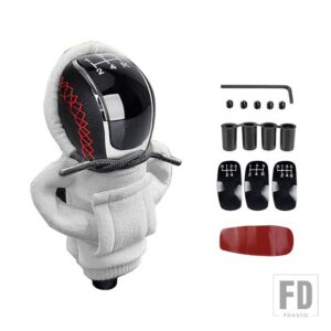 汎用 5/6速交換マニュアル車パーカーギアスティックシフトノブスティック R PU レザーギアシフトヘッドギアノブセット - Red and White