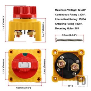 バッテリースイッチ 12V/24V 300AMP バッテリー切断スイッチノブスイッチ電源スイッチメインバッテリースイッチ真鍮銀メッキスタッド - Yellow