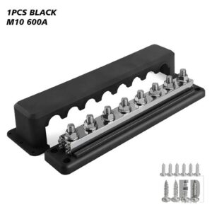 M10 車ターミナルブロックマイナスバス 24V 600A ターミナルブロック 3/8インチ配電ブロック M10 TERMIANL バス自動車ボート用 - M10-Black