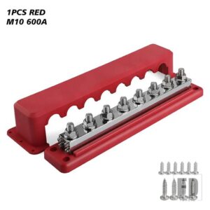 M10 車ターミナルブロックマイナスバス 24V 600A ターミナルブロック 3/8インチ配電ブロック M10 TERMIANL バス自動車ボート用 - M10-Red