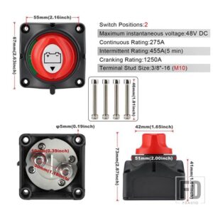 12V 24V 2 と 3 ポジション電源スイッチ 200A 300A スイッチバッテリー電源カットオフキルスイッチ車車両 RV ボートマリンカー - 2 position M10 300A