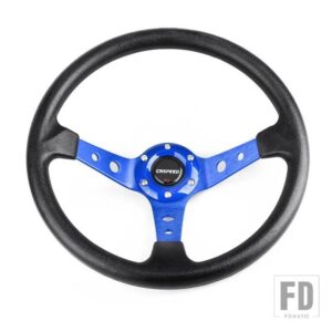 汎用 ディープディッシュコーンレーシング PU レザーステアリングホイール 350 mm 14インチ合金オートスポーツドリフトステアリングホイール 9 - Blue