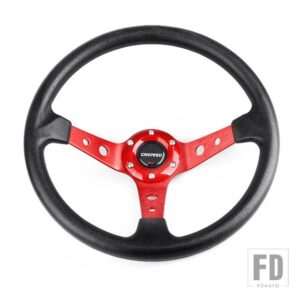 汎用 ディープディッシュコーンレーシング PU レザーステアリングホイール 350 mm 14インチ合金オートスポーツドリフトステアリングホイール 9 - Red