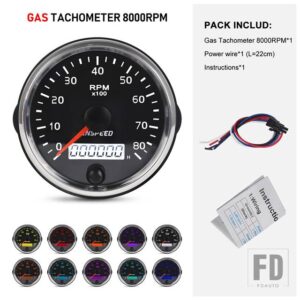 汎用 85mm 12V/24V 10 色背景ライト LCD 2-IN-1 ディスプレイガソリン車タコメータータコメータースピードメーター - 8000rpm GasolineTach