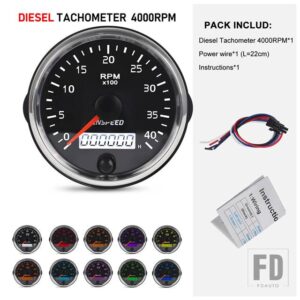 汎用 85mm 12V/24V 10 色背景ライト LCD 2-IN-1 ディスプレイガソリン車タコメータータコメータースピードメーター - 4000rpm Diesel tach