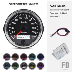 汎用 85mm 12V/24V 10 色背景ライト LCD 2-IN-1 ディスプレイガソリン車タコメータータコメータースピードメーター - 220Km.h Speedometer