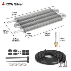 汎用 カーラジエーターコンバータキット空調チューブアクセサリー 4 行 6 行 8 行ベルトコンデンサーチューブ - 4 Row Silver