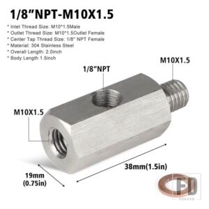 ステンレス側穴油圧センサーコネクタ 1/8インチNPT メス M12 M10 M14 フィードラインゲージティーアダプター - 1-8NPT M10X1.5