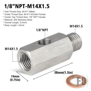 ステンレス側穴油圧センサーコネクタ 1/8インチNPT メス M12 M10 M14 フィードラインゲージティーアダプター - 1-8NPT M14X1.5