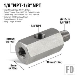 ステンレス側穴油圧センサーコネクタ 1/8インチNPT メス M12 M10 M14 フィードラインゲージティーアダプター - 1-8NPT 1-8NPT