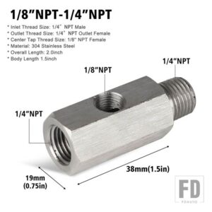 ステンレス側穴油圧センサーコネクタ 1/8インチNPT メス M12 M10 M14 フィードラインゲージティーアダプター - 1-8NPT 1-4NPT