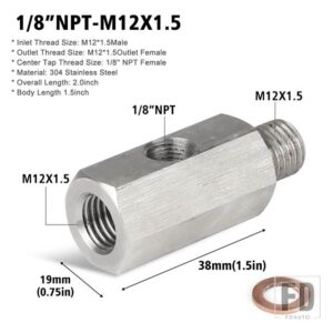 ステンレス側穴油圧センサーコネクタ 1/8インチNPT メス M12 M10 M14 フィードラインゲージティーアダプター - 1-8NPT M12X1.5