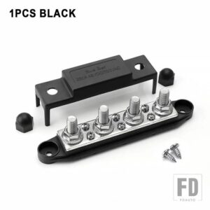 48V M10 ターミナルブロック バスバー 4 X 3/8インチポスト 6 X #8 ネジ 分配ブロック バスバー トラック ボート キャンピングカー RV キャラブ - 1 pcs black