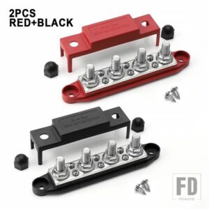 48V M10 ターミナルブロック バスバー 4 X 3/8インチポスト 6 X #8 ネジ 分配ブロック バスバー トラック ボート キャンピングカー RV キャラブ - 2 pcs red black