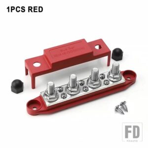 48V M10 ターミナルブロック バスバー 4 X 3/8インチポスト 6 X #8 ネジ 分配ブロック バスバー トラック ボート キャンピングカー RV キャラブ - 1 pcs red