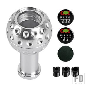 5速ギアシフトシフターノブ 6速マニュアルトランススティックヘッドノブアルミ 3 アダプター付き - Silver