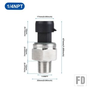汎用 油圧センサー 1/4NPT M14 * 1.5 M16 * 1.5 M18 * 1.5 燃料圧力センサー 12V/24V 自動車トラックに適合 - 1-4NPT