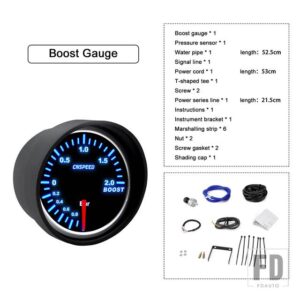 汎用 10 色 12V 2インチ52mm LED レーシングターボブーストゲージ RPM タコメーター水油温度計レッドポインターセンサー付き - Boost Guage Bar