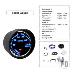 汎用 10 色 12V 2インチ52mm LED レーシングターボブーストゲージ RPM タコメーター水油温度計レッドポインターセンサー付き - Boost Guage Psi
