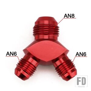 アルミ Y ブロック ADAPTE AN6 AN8 AN10 R 継手アダプタ黒 Y タイプオイルパイプジョイント - AN6-AN8 RED