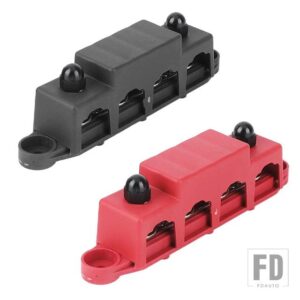 4 ポスト正負バスバーバッテリー配電ブロックカバー付き 250A 定格海洋自動車 RV 車トラック用 - M8 Black And Red