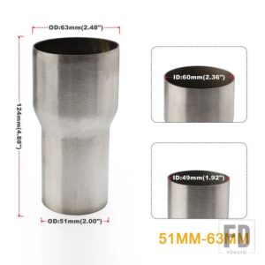 ステンレス排気減速コネクタパイプチューブ外径 51mm-76 mm 57 mm-76 mm 5 ステップ減速アダプタ吸気パイプ接続 - 51MM-63MM