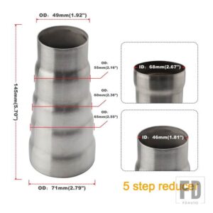 ステンレス排気減速コネクタパイプチューブ外径 51mm-76 mm 57 mm-76 mm 5 ステップ減速アダプタ吸気パイプ接続 - 5L (49MM-71MM)