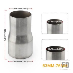 ステンレス排気減速コネクタパイプチューブ外径 51mm-76 mm 57 mm-76 mm 5 ステップ減速アダプタ吸気パイプ接続 - 63MM-76MM